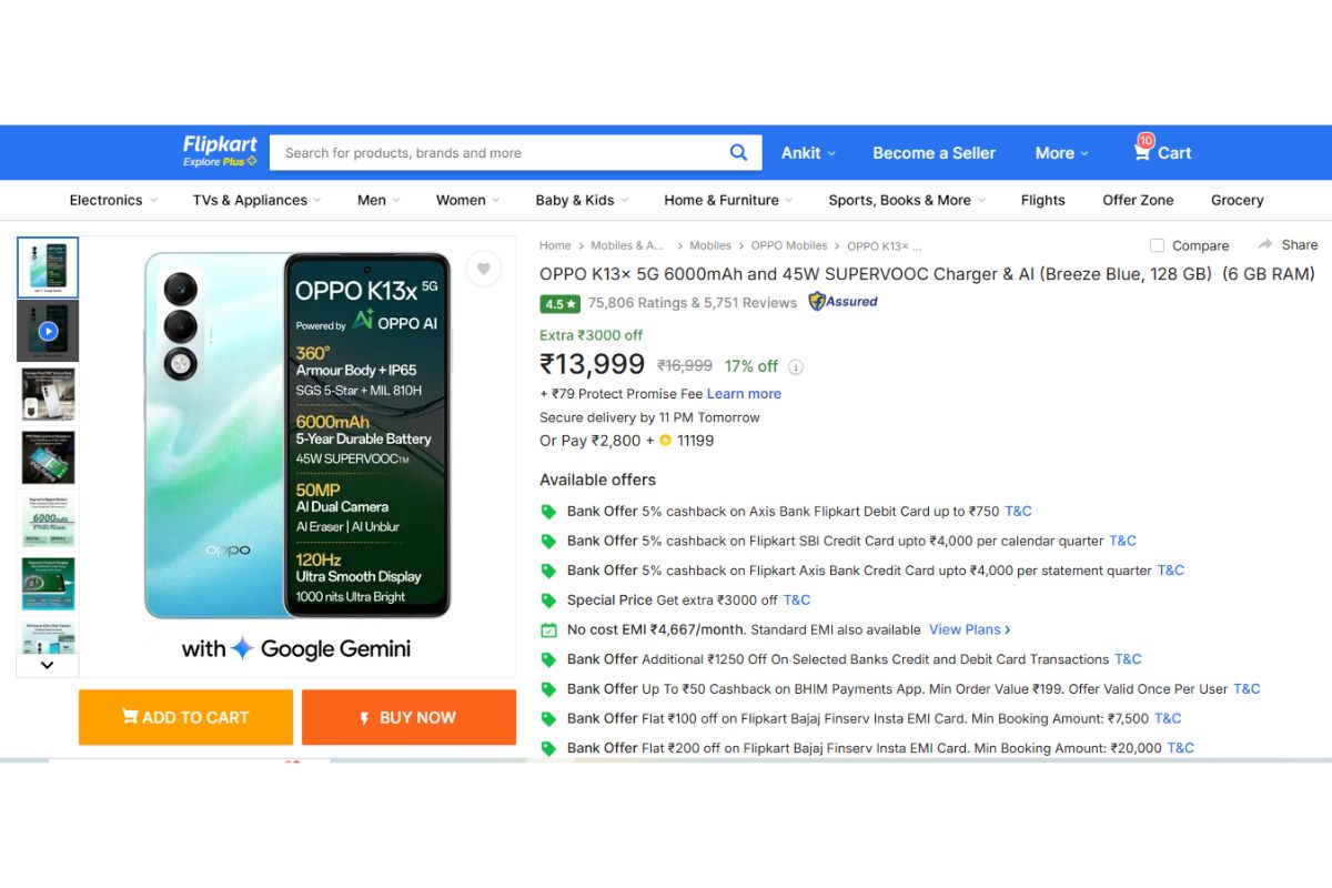 Oppo K13x 5G Price Details On Flipkart
