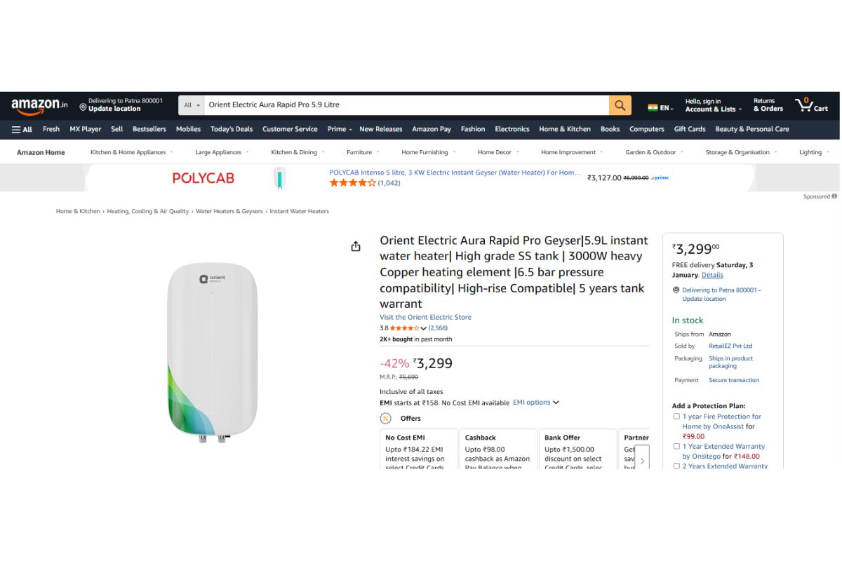 ठंड का कहर नहीं होगा अभी खत्म, ठिठुरने से पहले खरीद लें ये एडवांस्ड फीचर वाले सस्ते गीजर 5 Orient Electric Aura Rapid Pro 5.9 Litre