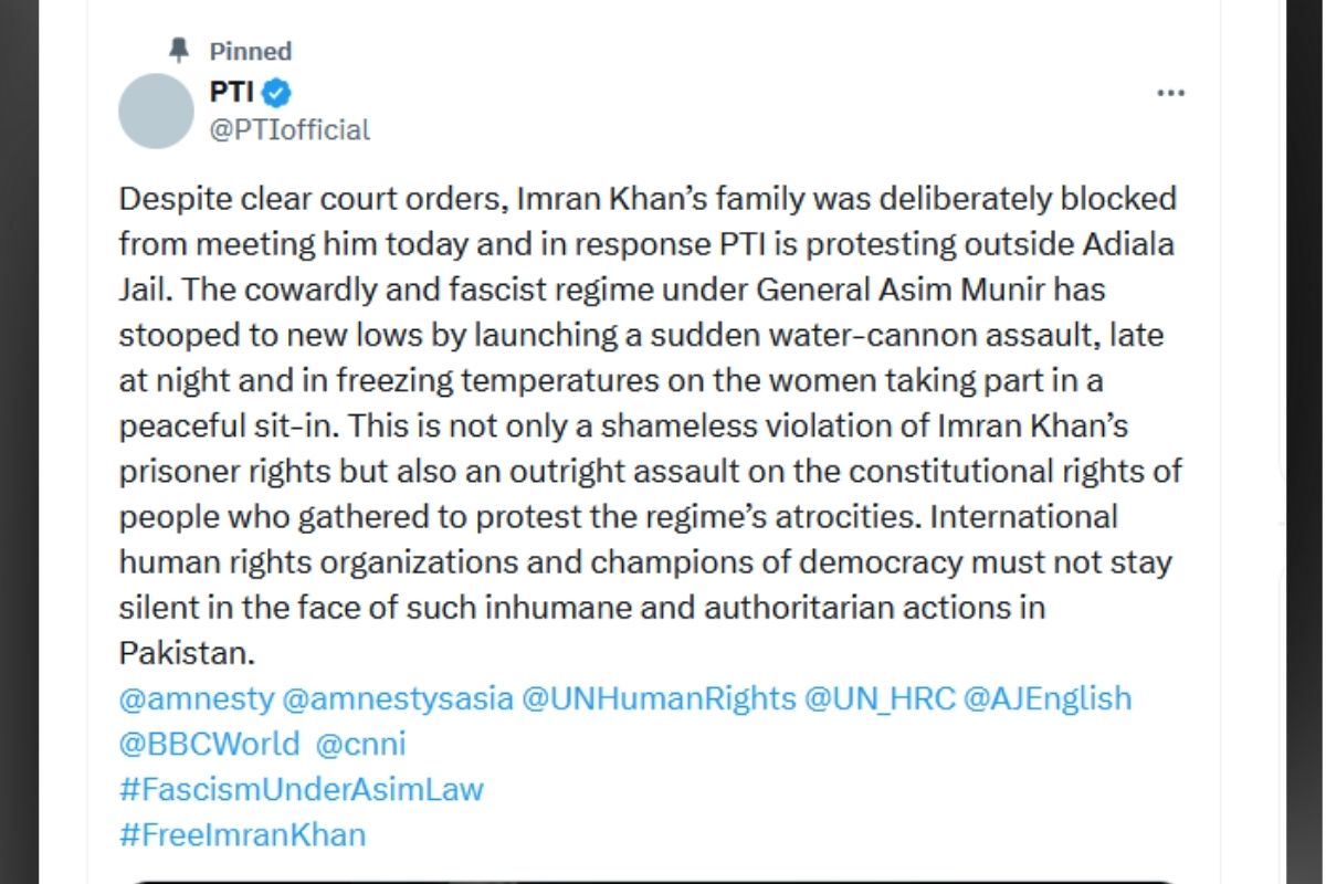 PTI Statement on Water Cannon