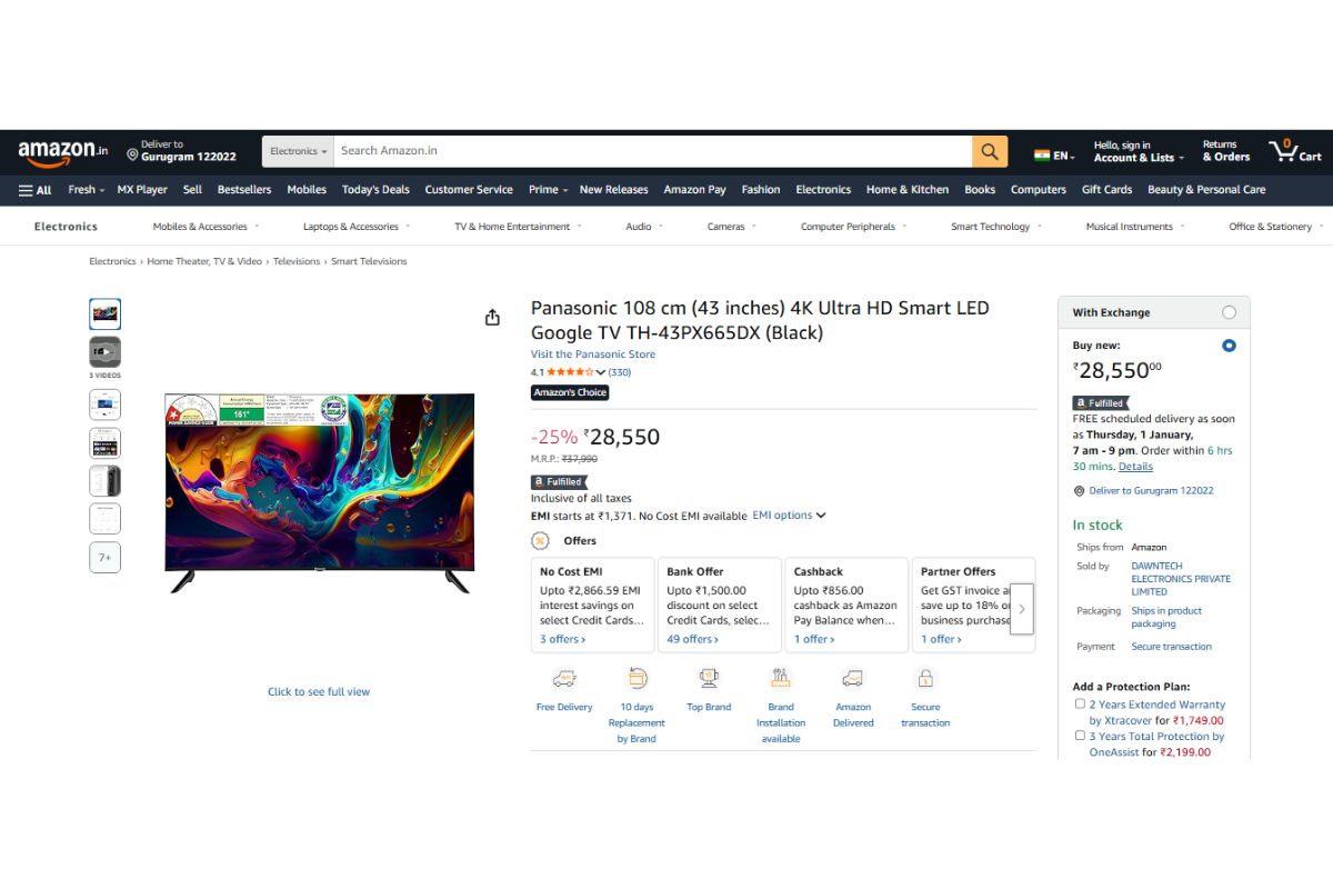 Panasonic 4K Ultra Hd Smart Led Google Tv Th-43Px665Dx (43 Inches)