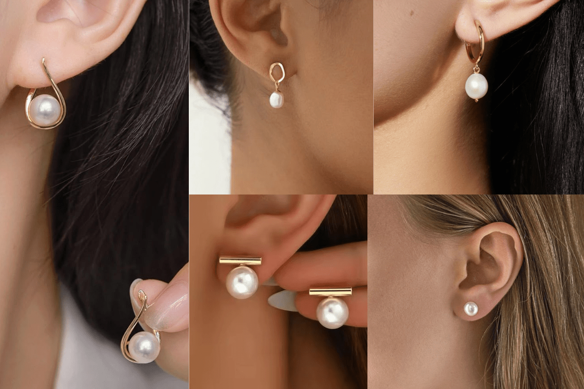 Pearl Embedded Gold Earrings