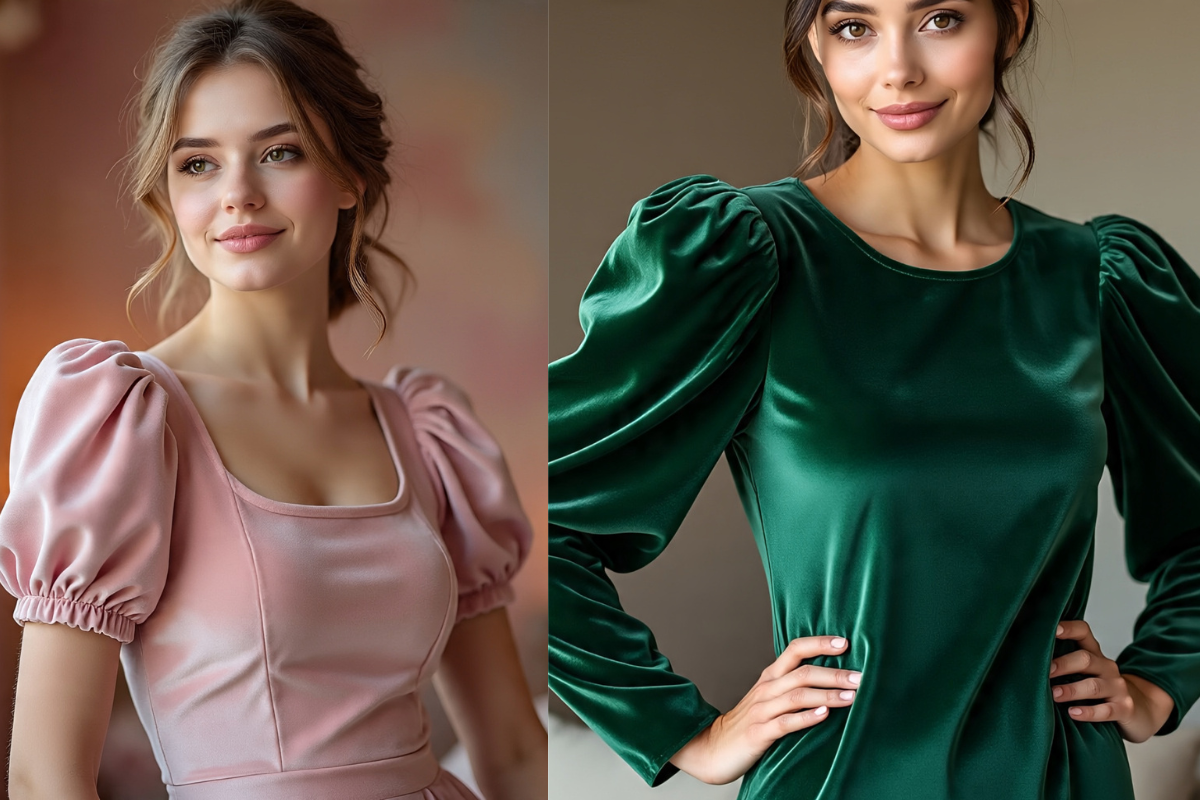 Puff-Sleeve Velvet Top