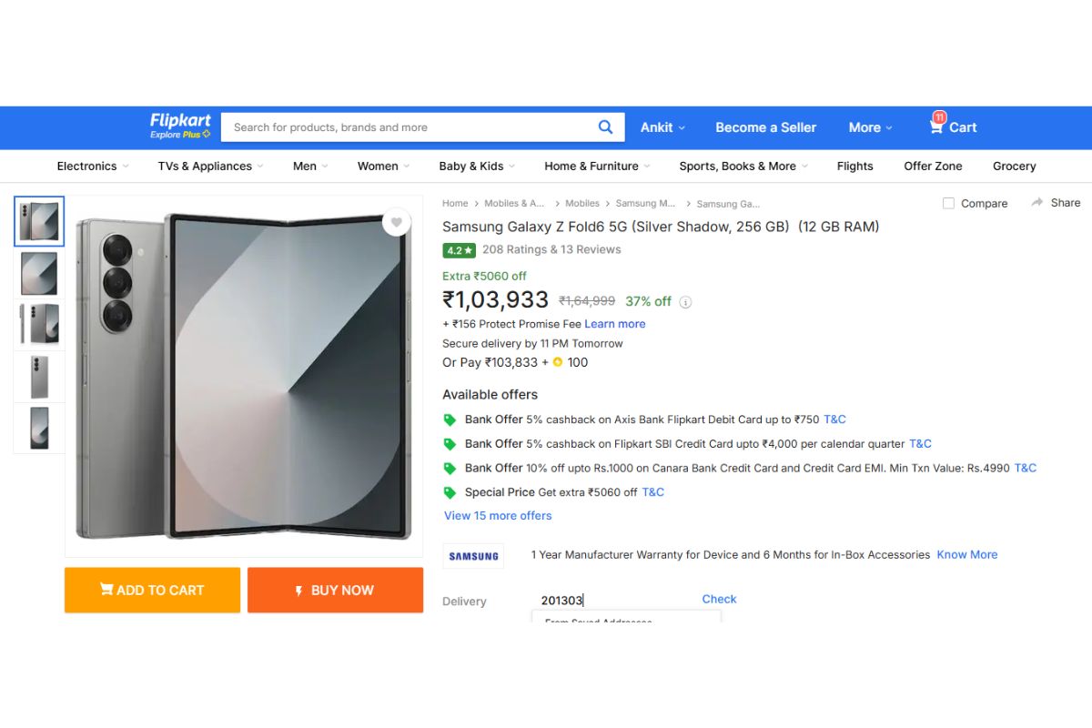 Samsung Galaxy Z Fold 6 Price Drop On Flipkart