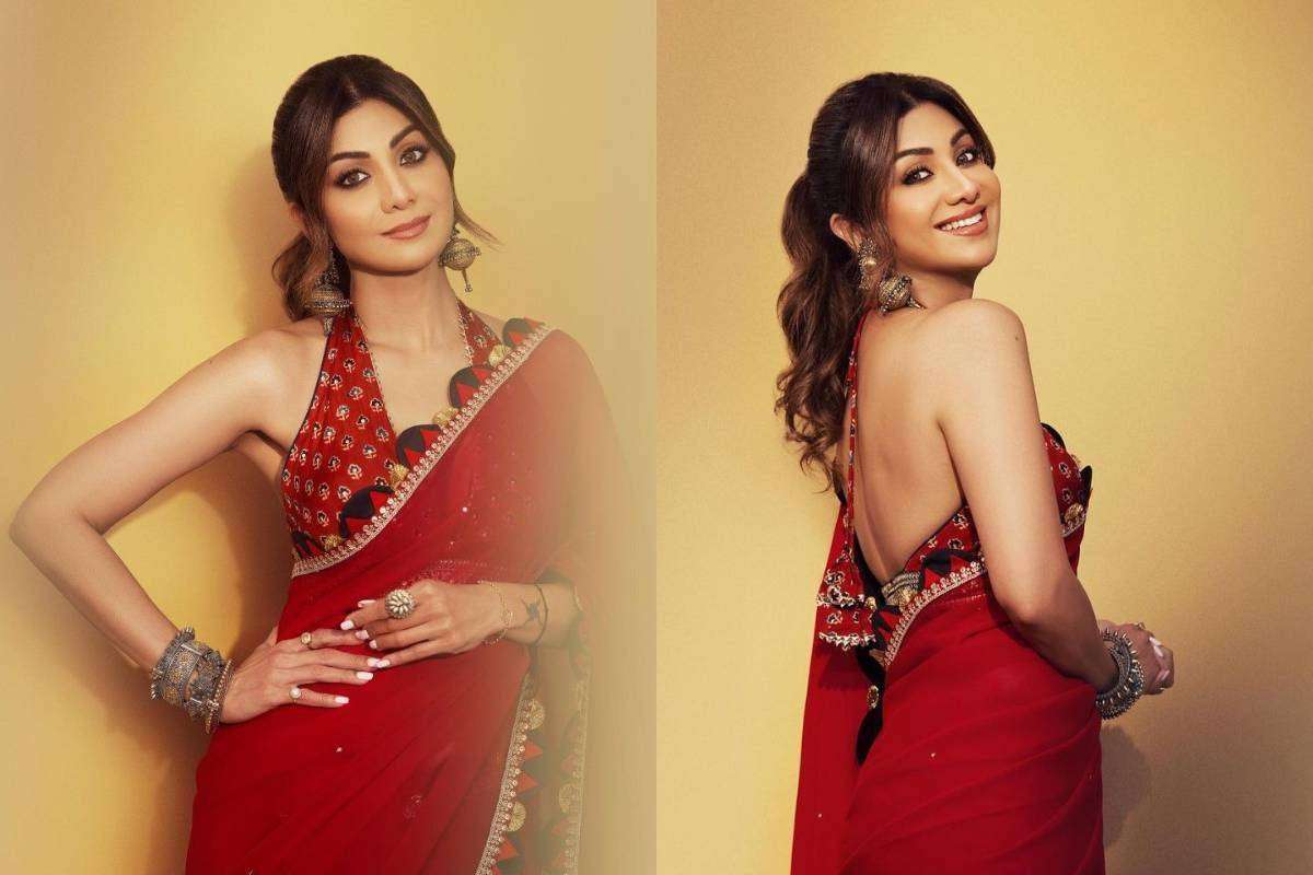 Shilpa Shetty Red Saree Look