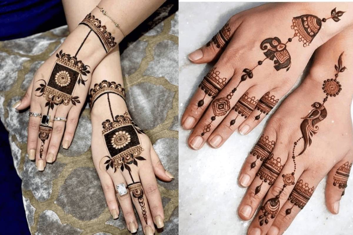 Trending Mehndi Designs: बेहद आसान और सुंदर हैं ये 5 ट्रेंडिंग मेहंदी डिजाइन 1 Simple Mehndi Design - Simple Square Shape Mehndi Design With Elephant And Peacock Motif