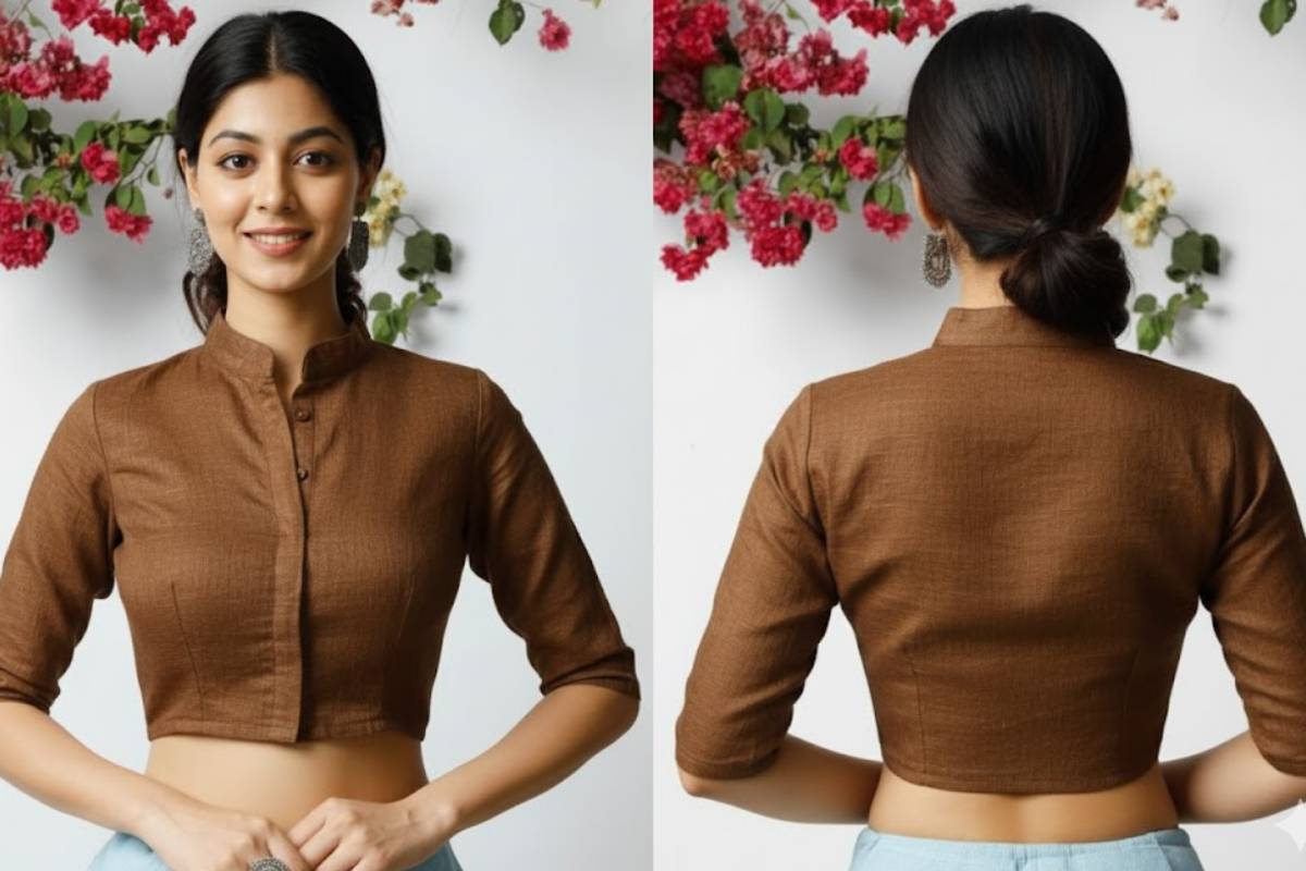 Stand Collar Blouse Design for Teacher