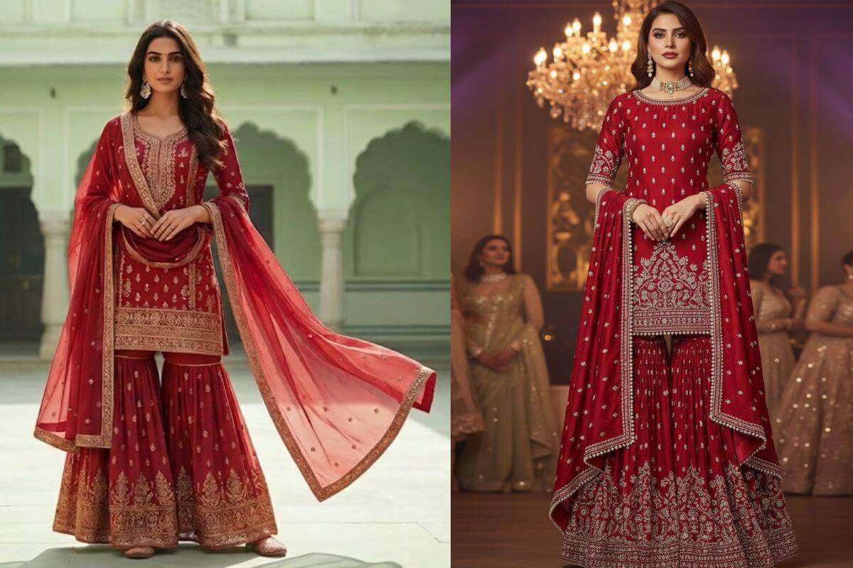 Red Suit Design: देखते ही सबकी निगाहें खींच लेगा, खास मौके पर ट्राई करें ये रेड सूट डिजाइन आइडियाज 2 Red Sharara Suit Design