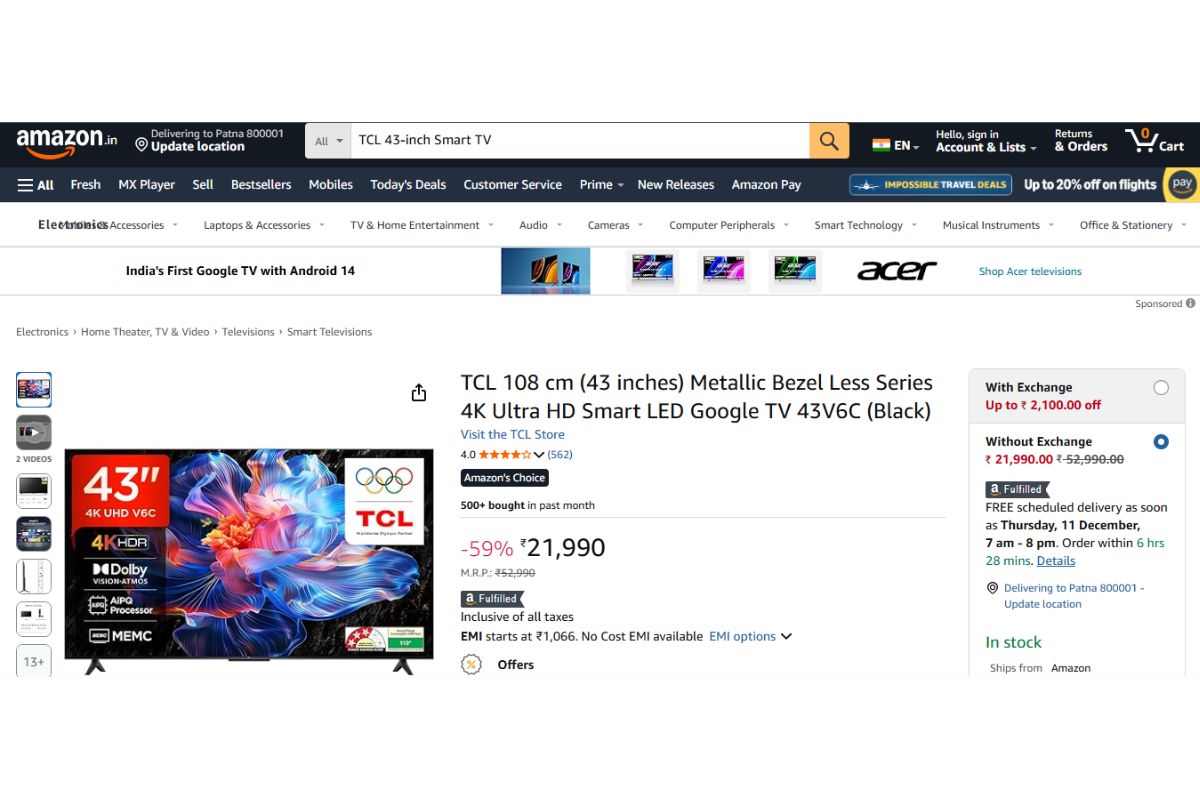 Tcl 43 Inches Metallic Bezel Less Series