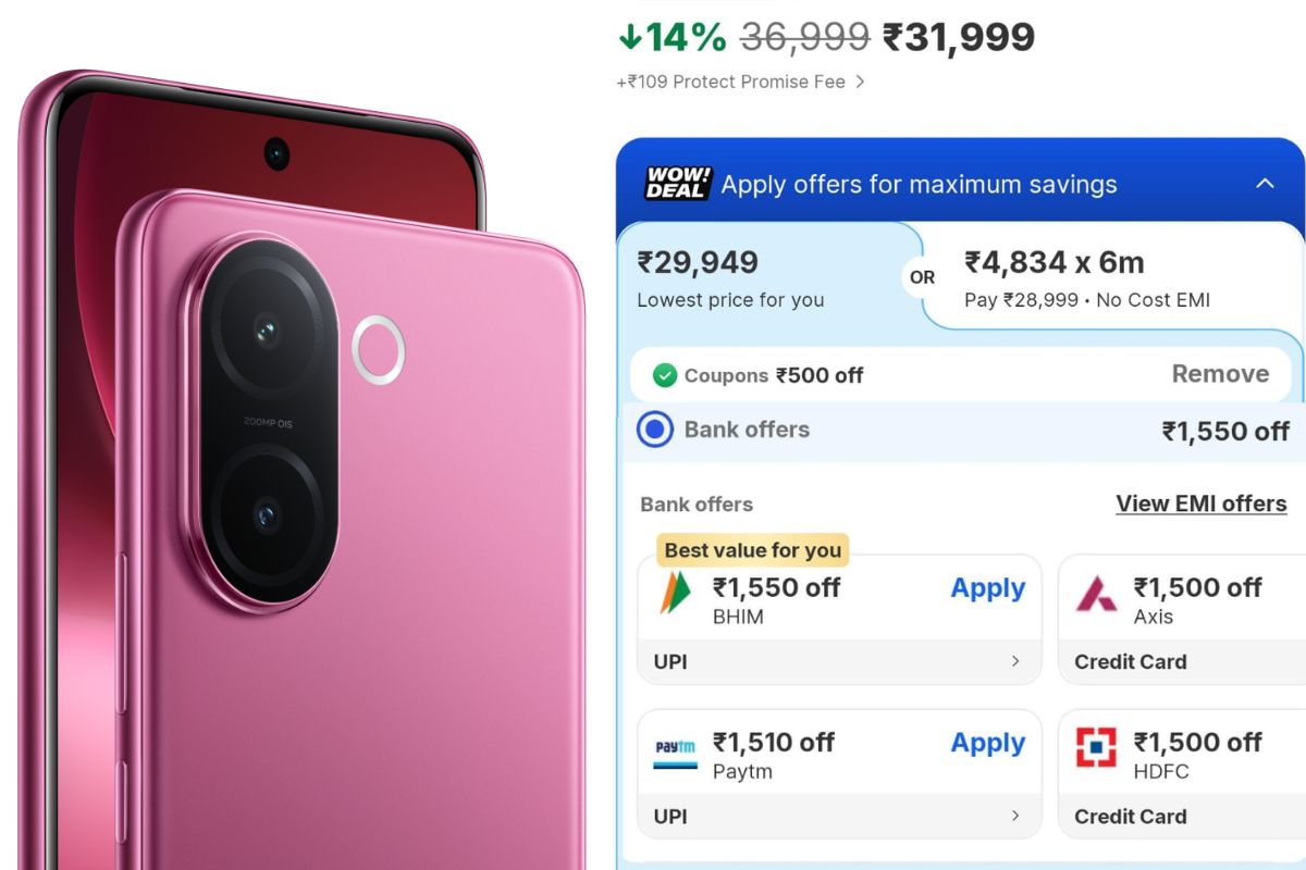 20,000 रुपये से कम में खरीदें 200Mp कैमरा वाला Vivo V60E, पुराने फोन के बदले Flipkart Sale में मिल रहा जबरदस्त ऑफर 1 Vivo V60E Bank Offer