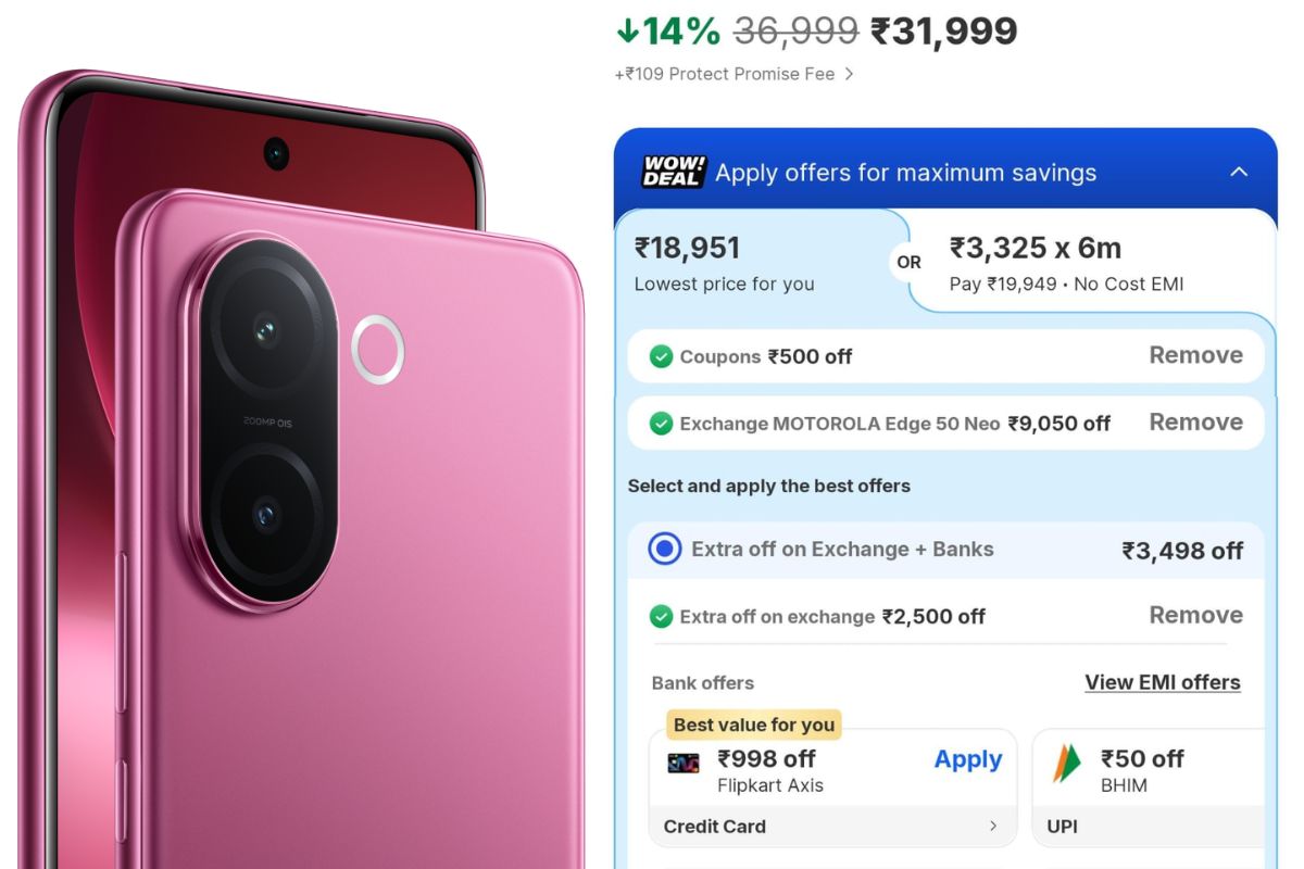 20,000 रुपये से कम में खरीदें 200Mp कैमरा वाला Vivo V60E, पुराने फोन के बदले Flipkart Sale में मिल रहा जबरदस्त ऑफर 3 Vivo V60E Exchange Offer