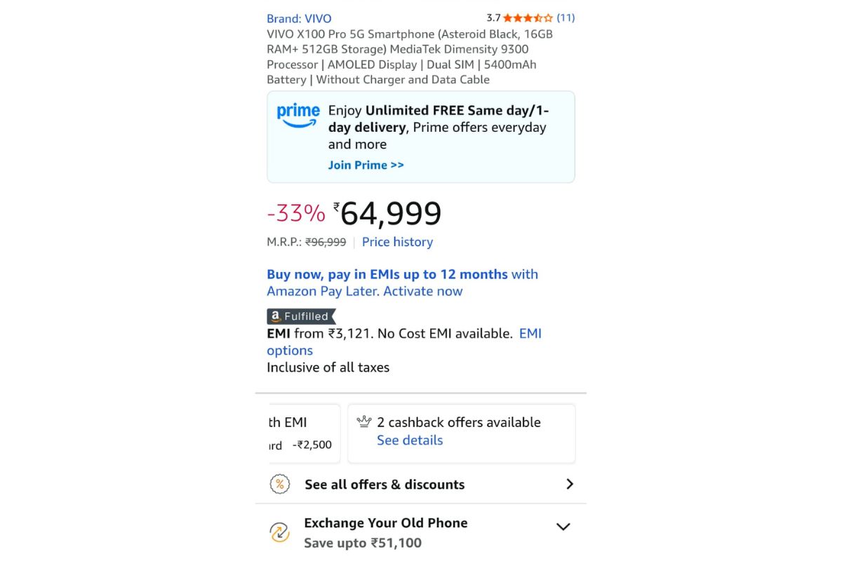 32000 रुपये सस्ता हुआ Vivo का 50Mp ट्रिपल कैमरा फोन, देख लें कहां मिल रहा ये तगड़ा ऑफर 2 Vivo X100 Pro 5G Price Details On Amazon