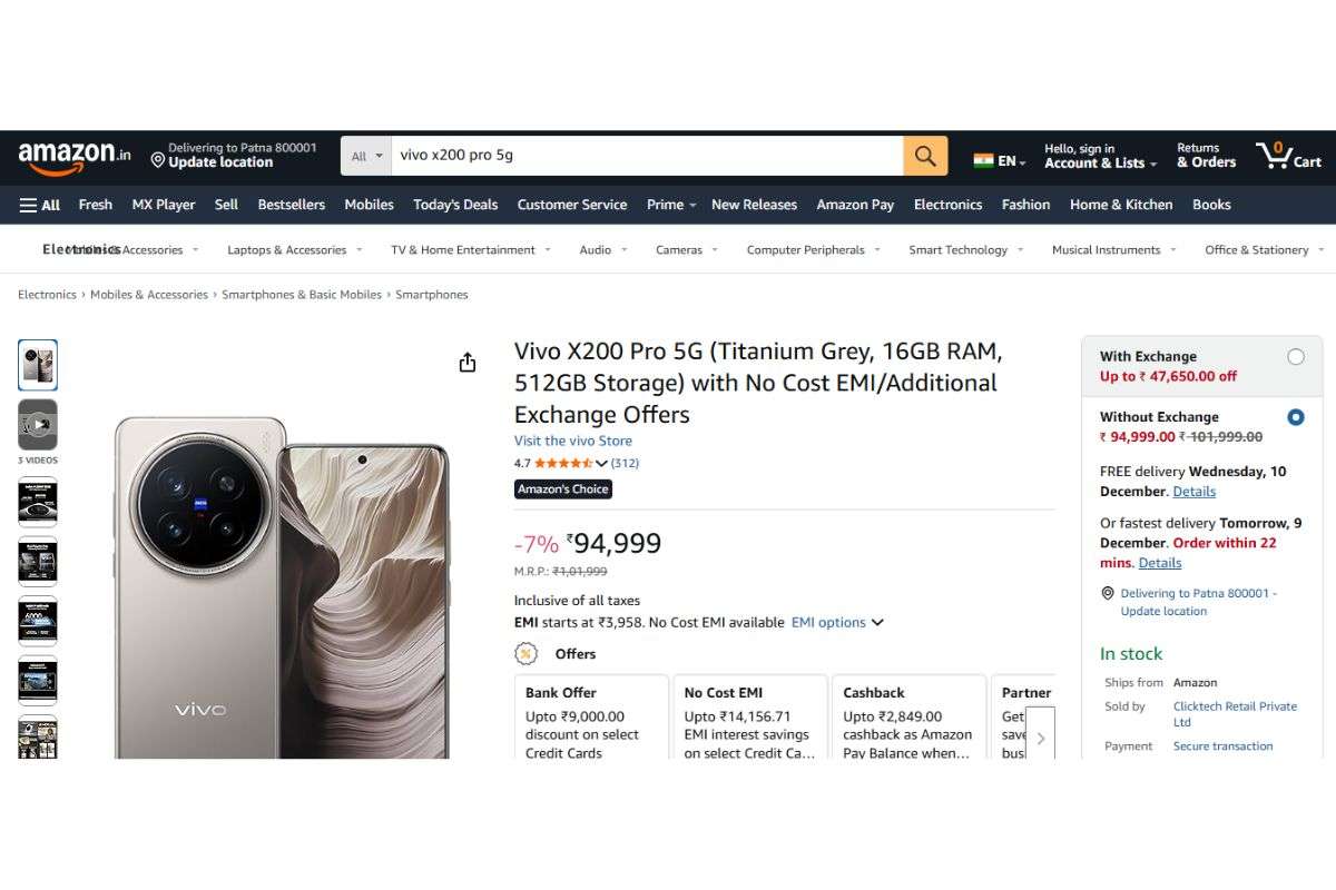 Vivo X200 Pro Price Details On Amazon