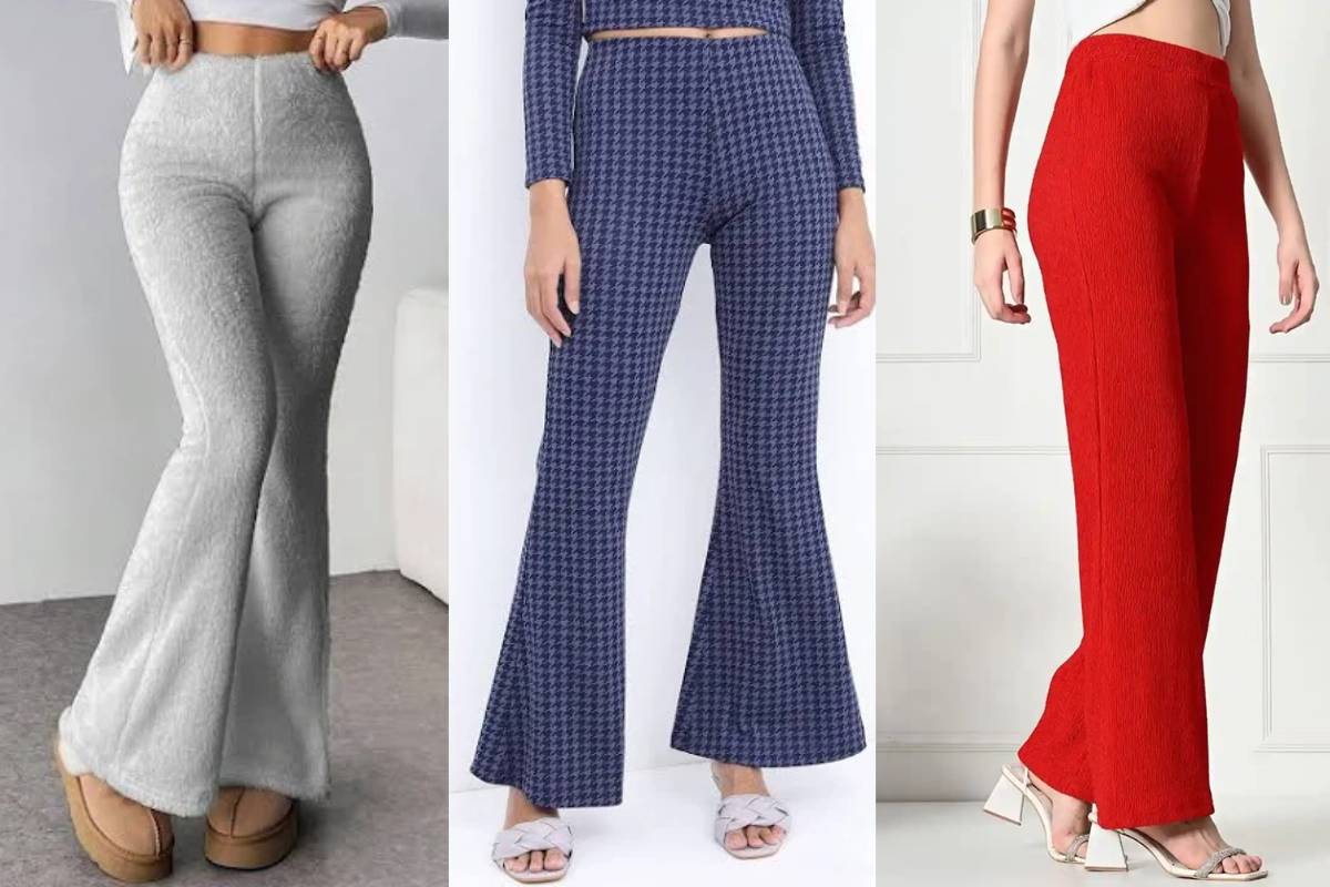 Wide Leg Woolen Pants For Women - Boot Cut High Rise Woolen Pants For Women 