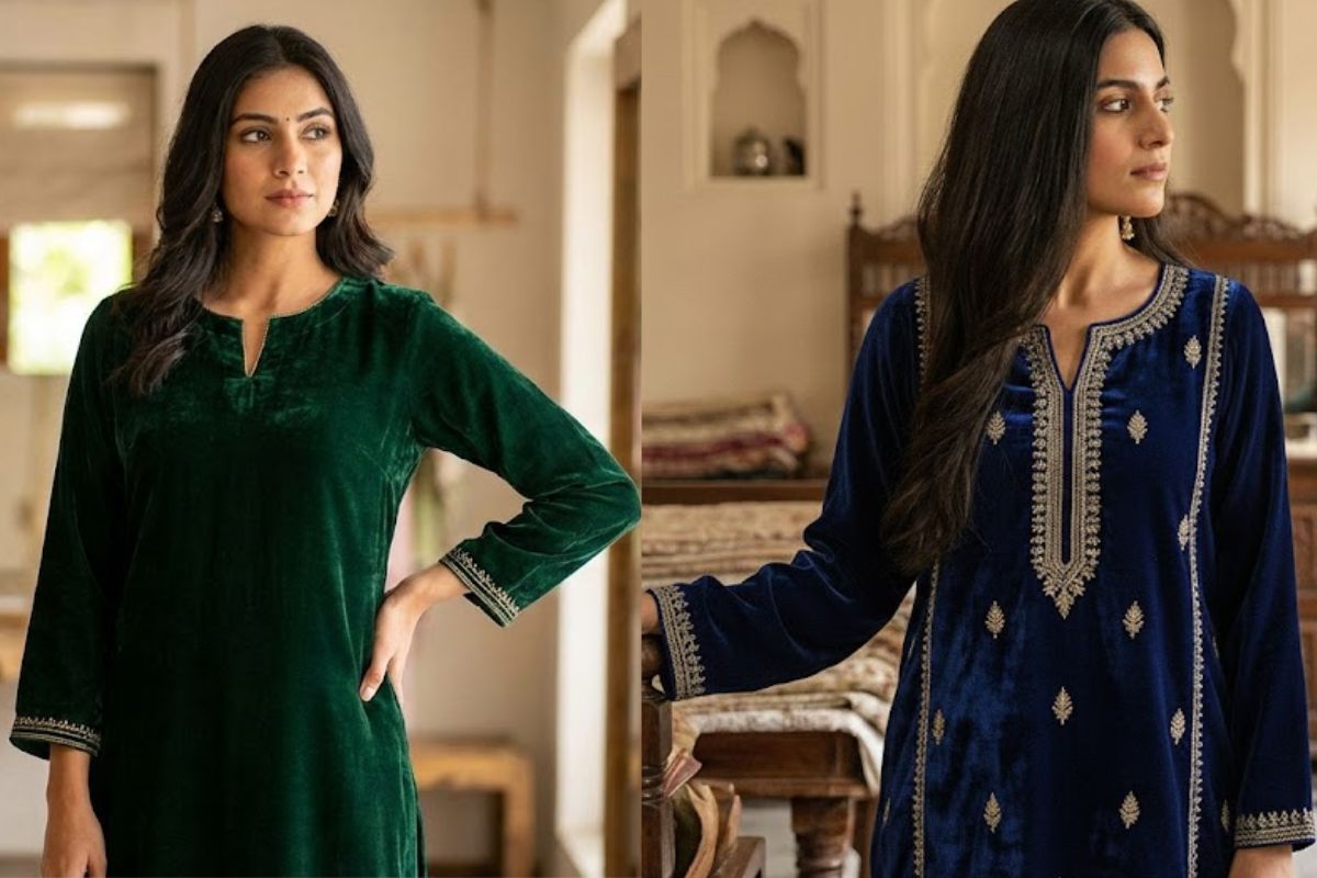 Full Sleeve Velvet Kurti