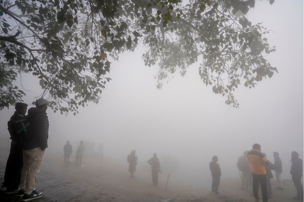 Yamuna river low visibility due to layer of smog