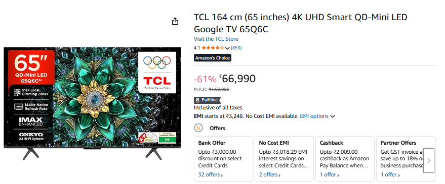 Amazon पर Smart Tvs के गिरे दाम, सस्ते में मिल रहा घर को थियेटर बनाने का मौका 4 Image 153