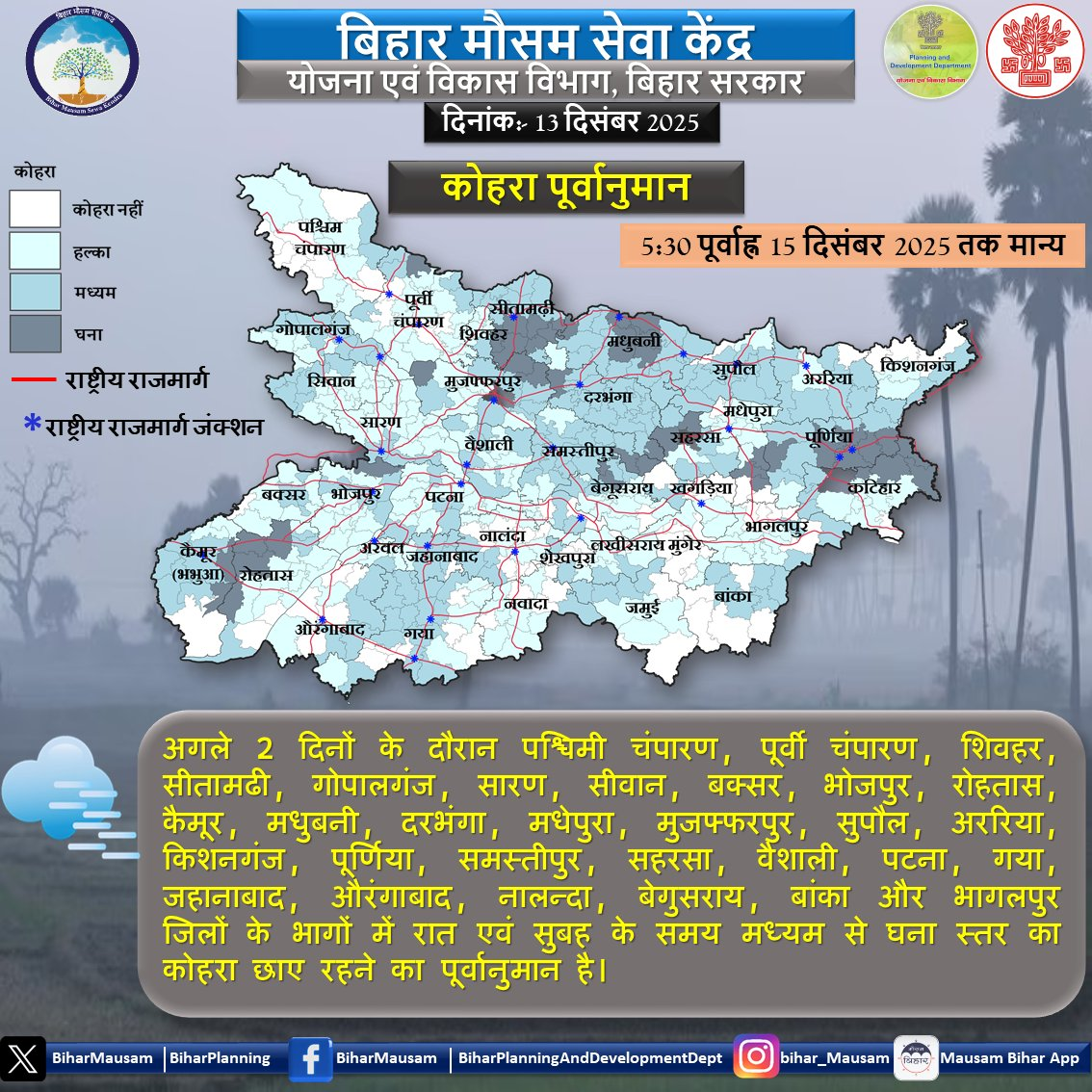 बिहार के 30 जिलों में मौसम विभाग का डबल अलर्ट, अगले 48 घंटे ठंड और कोहरे को लेकर चेतावनी जारी 1 Image 157