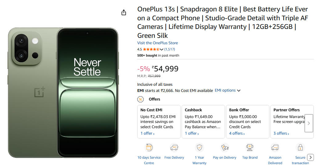 Oneplus Community Sale: स्मार्टफोन्स पर भारी छूट, Tws की कीमत सिर्फ 1149 रुपये से शुरू 4 Oneplus 13S Price Details
