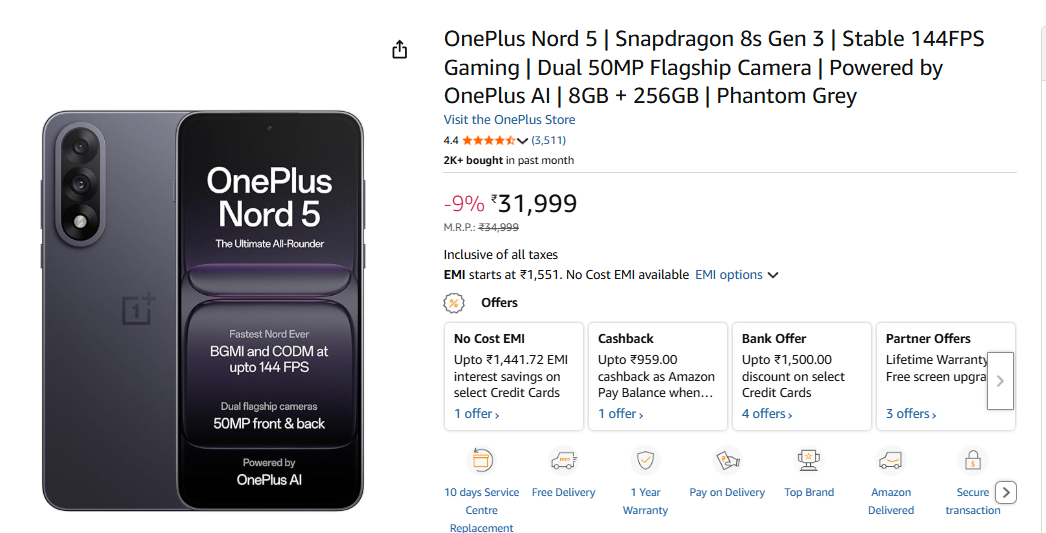 Oneplus Community Sale: स्मार्टफोन्स पर भारी छूट, Tws की कीमत सिर्फ 1149 रुपये से शुरू 6 Oneplus Nord 5 Price Details