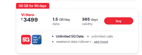 50Gb एक्स्ट्रा और रात में Unlimited Data, Vi दे रहा 365 दिनों तक कॉलिंग और भर-भर कर बेनिफिट्स 1 वीआई का 3499 रुपये वाला प्लान