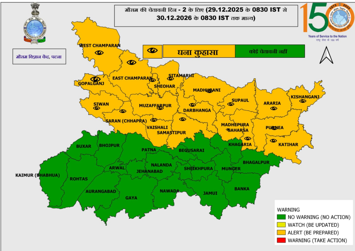 Bihar Ka Mausam: बिहार में ठंड का डबल अटैक, 30 दिसंबर को 20 जिलों के लिये मौसम विभाग का अलर्ट, पछुआ हवाएं बनी आफत 1 Image 317