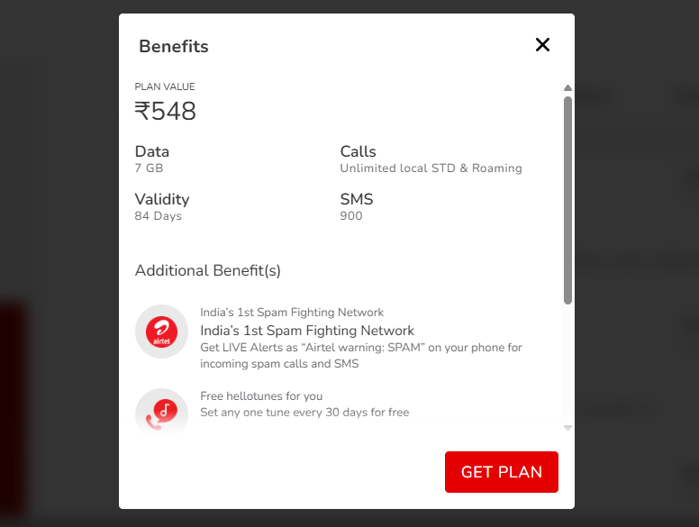 एयरटेल का 548 रुपये वाला प्लान