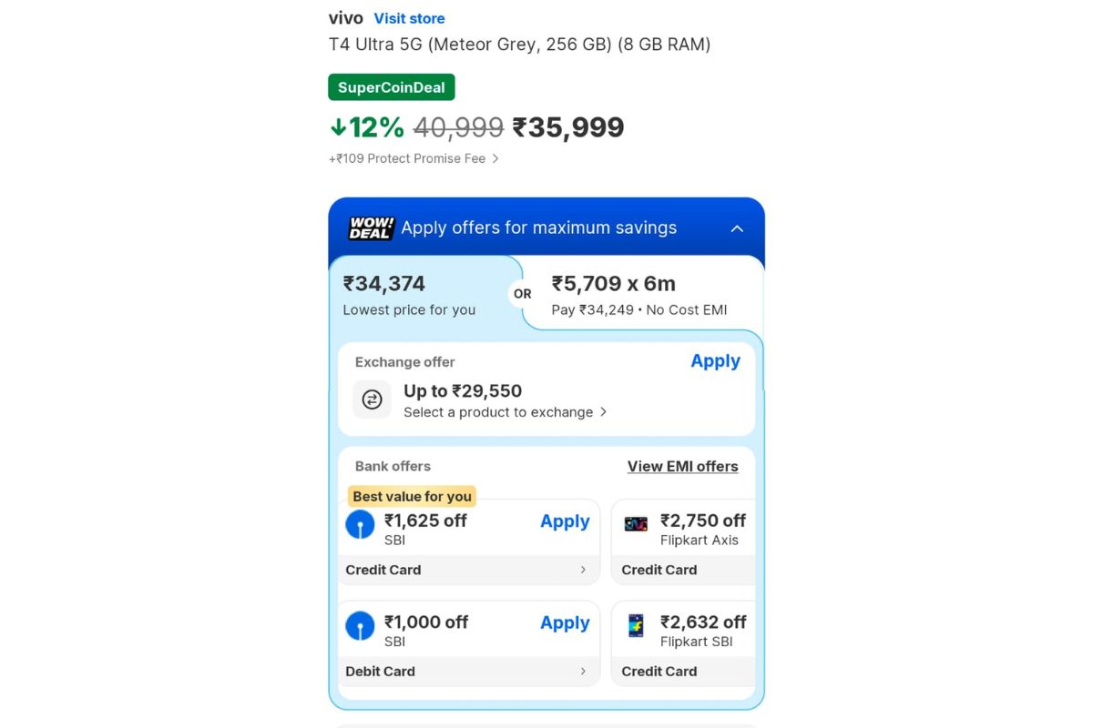 Flipkart Buy Buy Sale में लुढ़के Vivo T4 Ultra 5G के दाम, बेस्ट कैमरा स्मार्टफोन खरीदने का बढ़िया मौका 2 Vivo T4 Ultra Flipkart Price Details