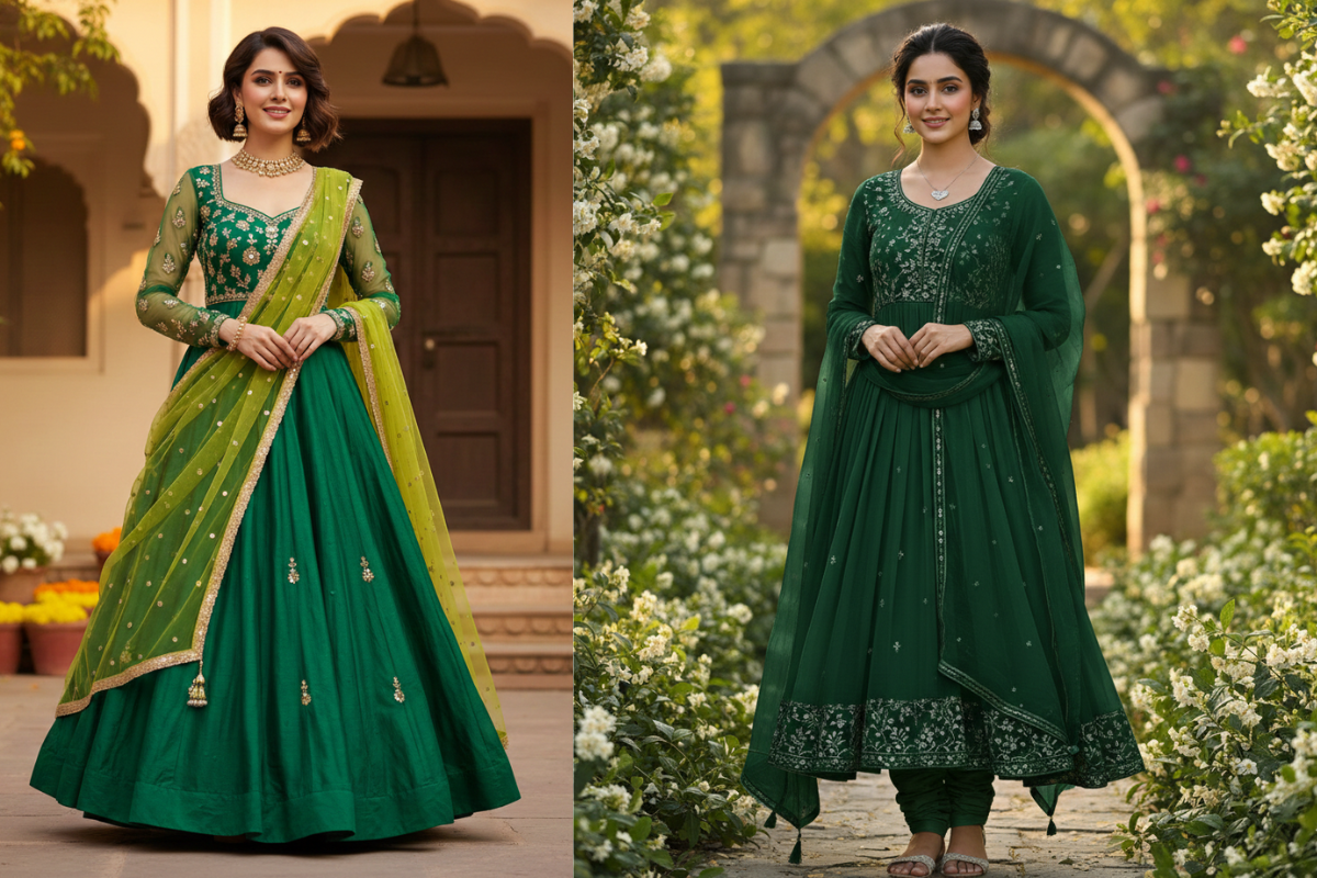 Green Anarkali Suit For Republic Day