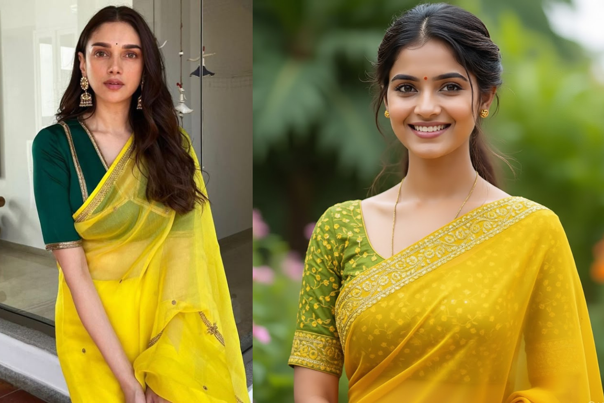 Green Blouse for Yellow Saree