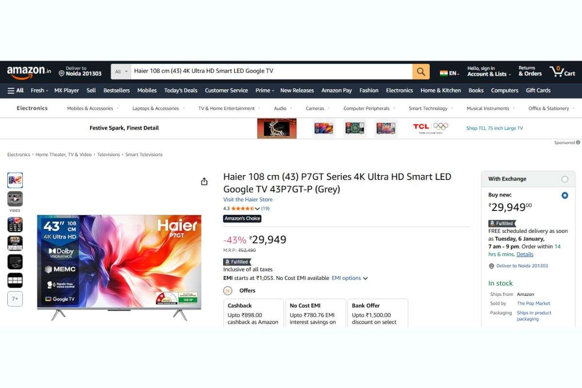 Haier 4K Ultra Hd Smart Led Google Tv (43 Inch)