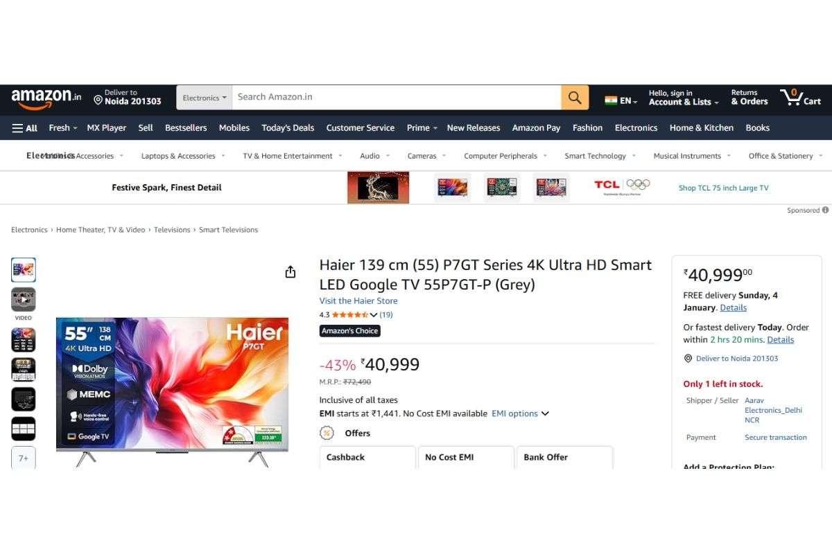 Haier 4K Ultra Hd Smart Led Google Tv (55 Inch)
