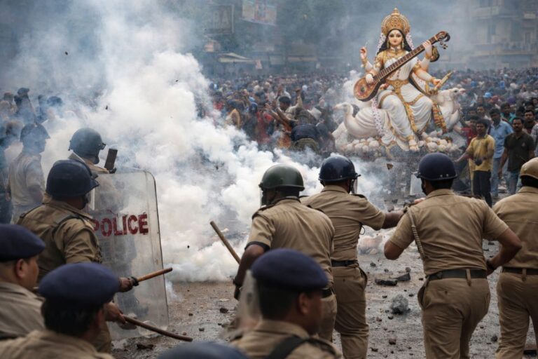 Hazaribagh: सरस्वती प्रतिमा विसर्जन के दौरान पत्थरबाजी, पुलिस ने आंसू गैस के गोले दागे, झड़प में 7 लोग घायल