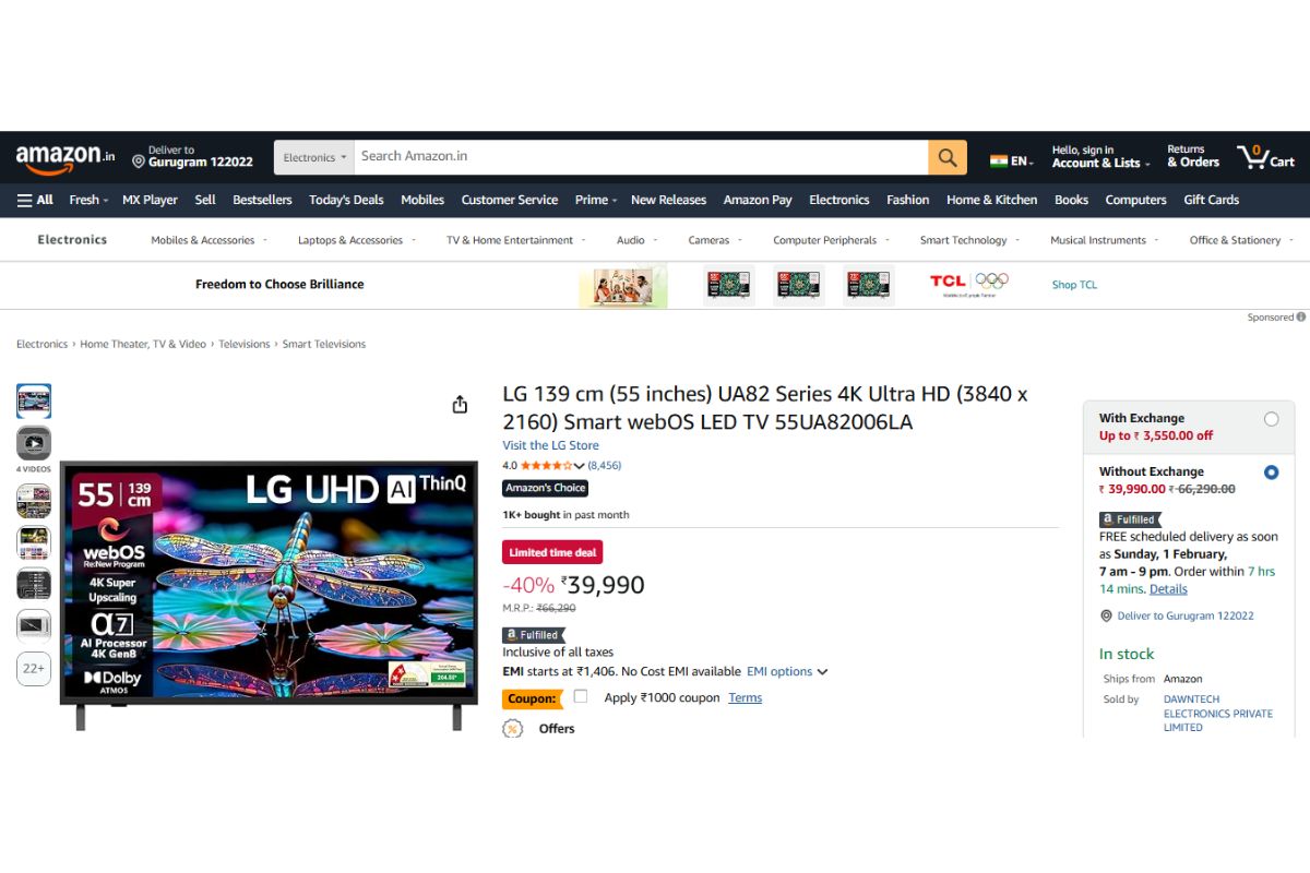 Amazon पर धम से गिरे 55 इंच Smart Tv के दाम, Sony-Lg जैसे बड़े ब्रांड्स भी लिस्ट में शुमार 5 Lg Ua82 Series 4K Ultra Hd Smart Tv (55 Inches)