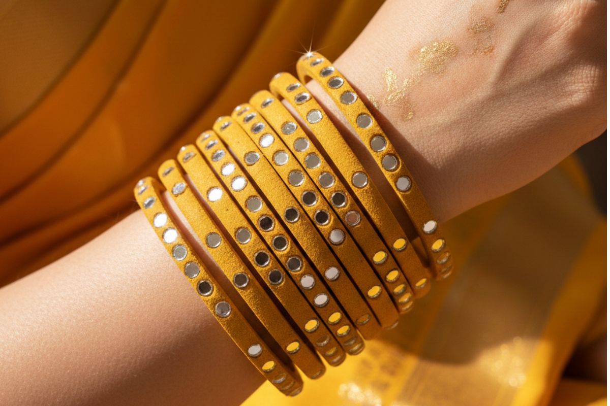 Matte Yellow Mirror Work