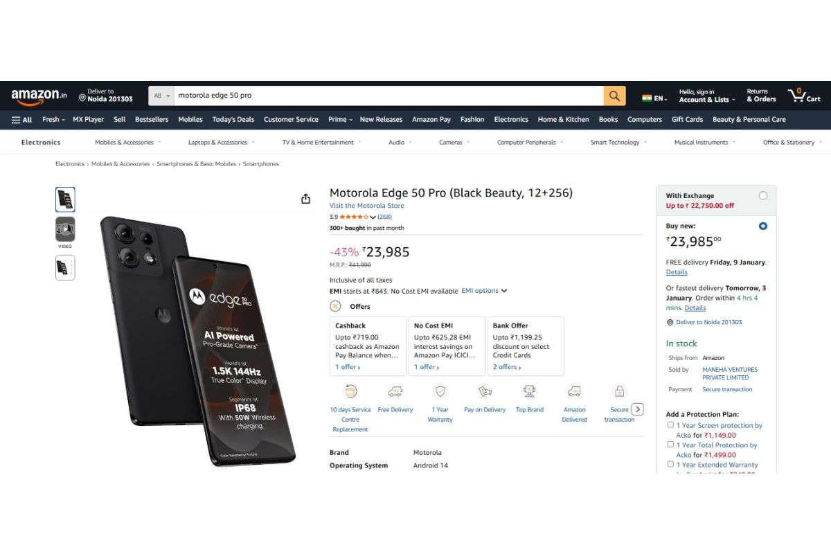 Motorola Edge 50 Pro Price Detail On Amazon
