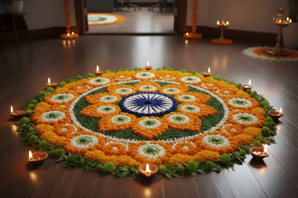 Natural Flower Rangoli for Republic Day