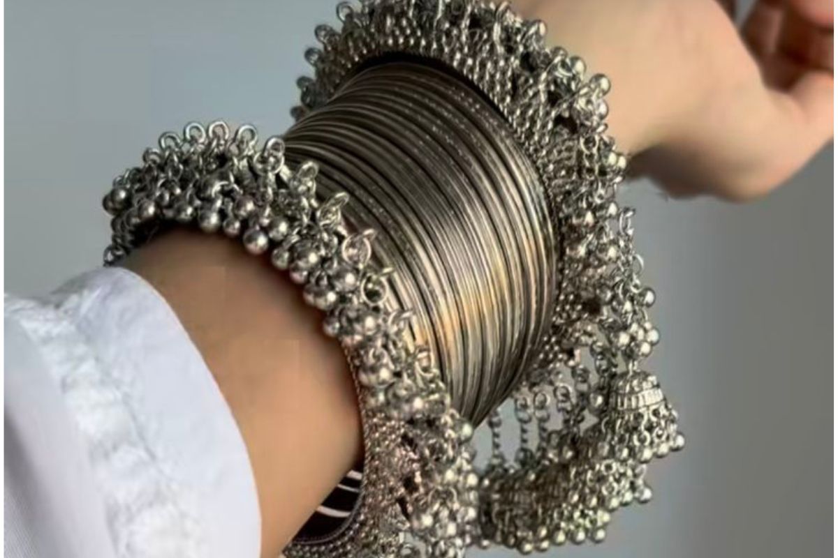Oxidized Silver Jhumka Bangles