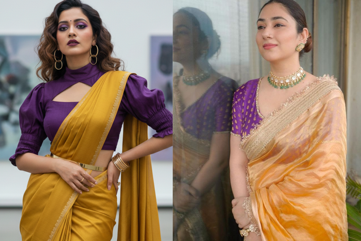 Purple Blouse for Yellow Saree