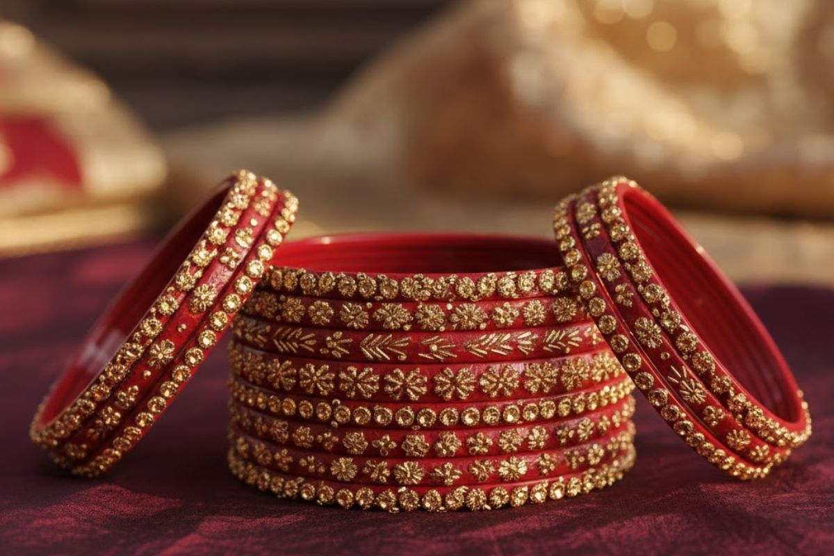 Golden Work Red Bangles Design
