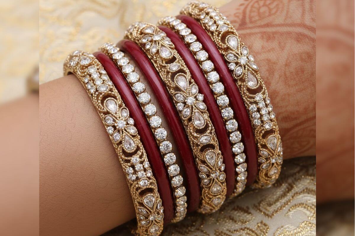 Stone Work Red Bangles Design