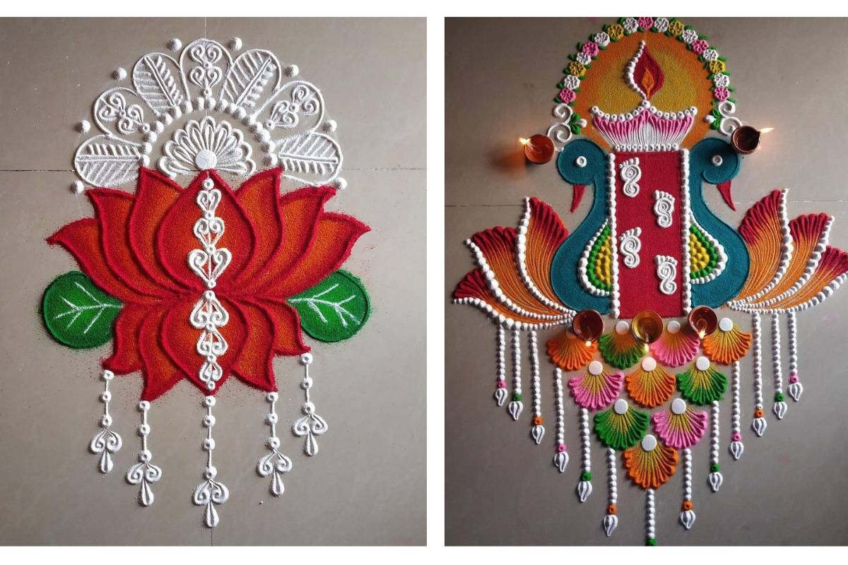 Simple Flower Rangoli Design: आसान रंगोली डिजाइन वसंत पंचमी के लिए