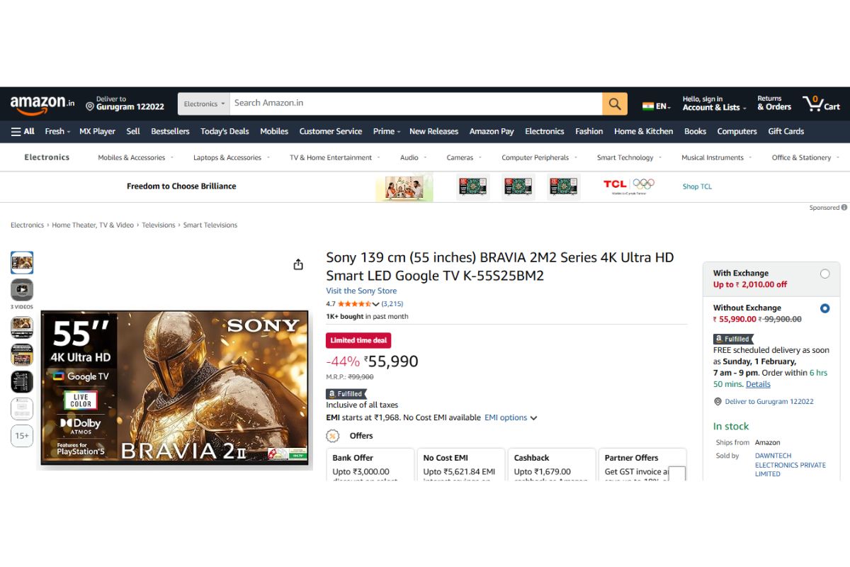 Amazon पर धम से गिरे 55 इंच Smart Tv के दाम, Sony-Lg जैसे बड़े ब्रांड्स भी लिस्ट में शुमार 3 Sony Bravia 2M2 Series 4K Ultra Hd Smarttv (55 Inches)