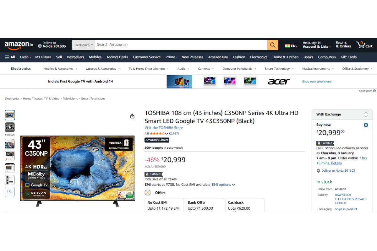 Toshiba C350Np Series 4K Ultra Hd (43 Inches)