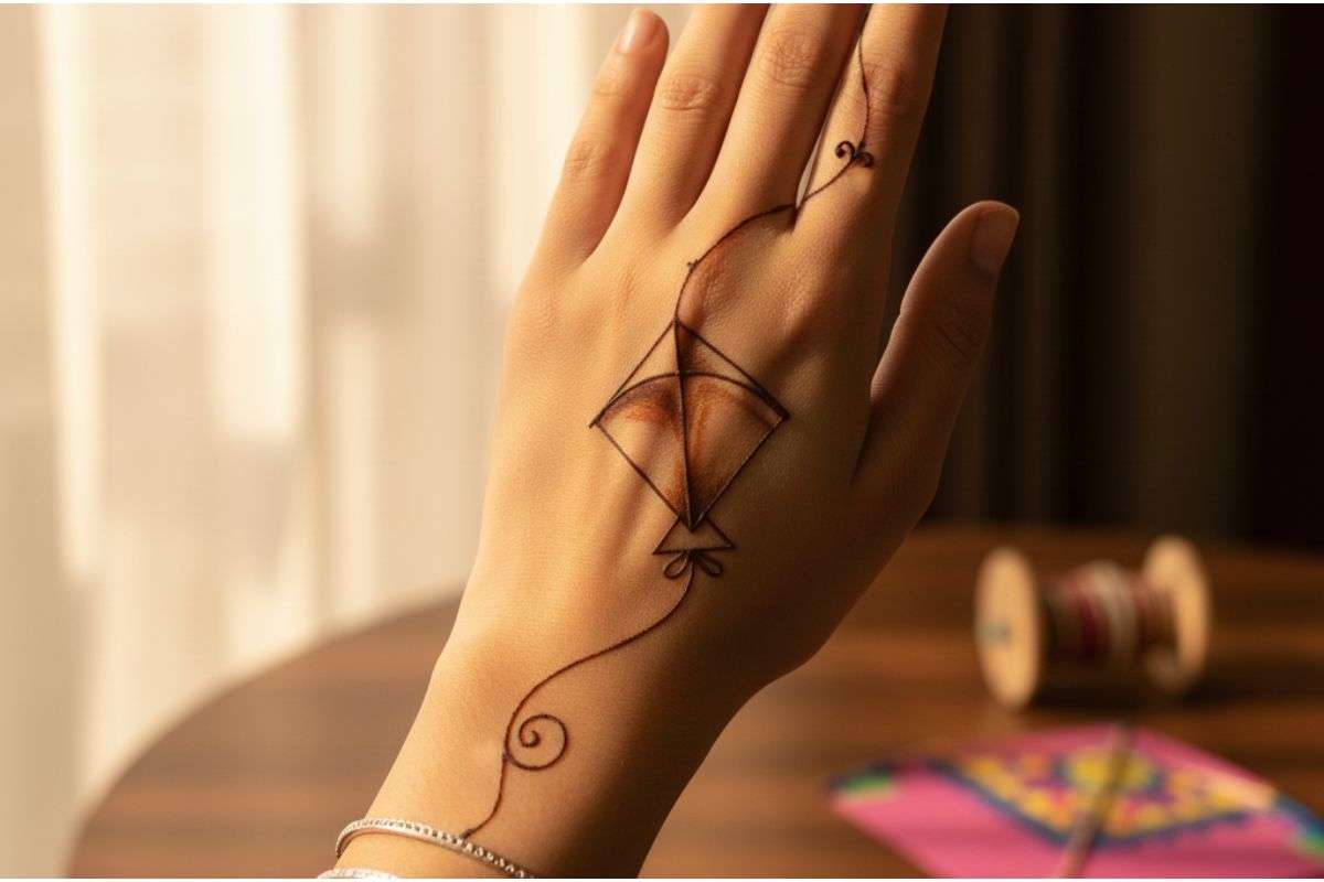 Makar Sankranti Mehndi Design 2026: मिनटों में लगाएं 'पतंग' वाली खूबसूरत मेहंदी,देखें सबसे आसान डिजाइन्स 4 The Kite String Minimalist Mehndi Design