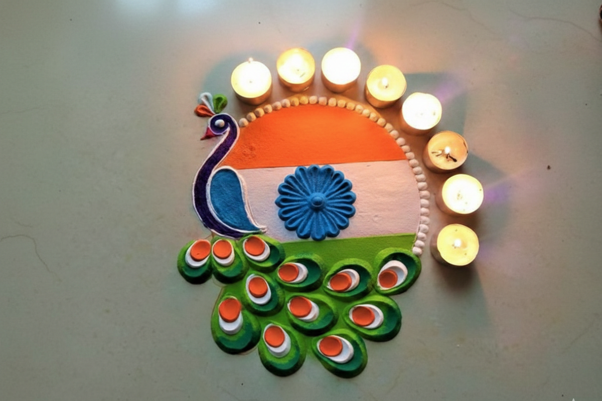 Traditional Peacock Rangoli for Republic Day
