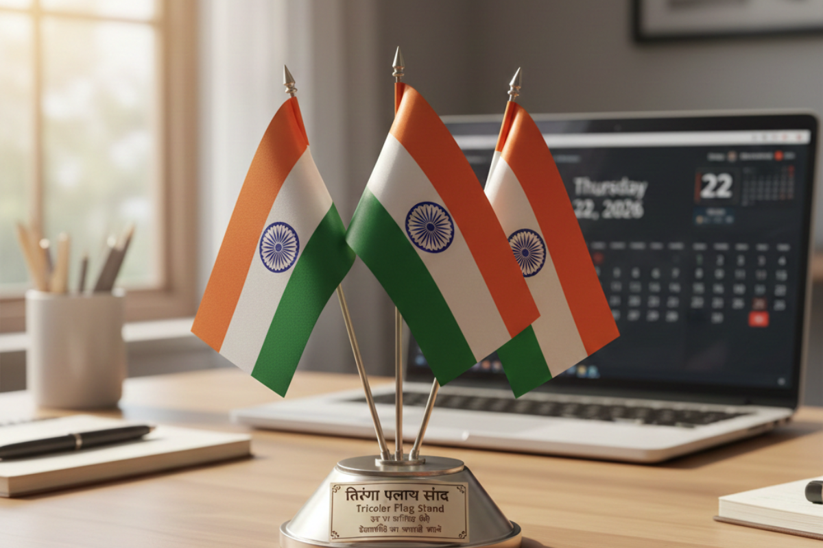 Small Tricolor Flag Stand Decoration For Republic Day Table