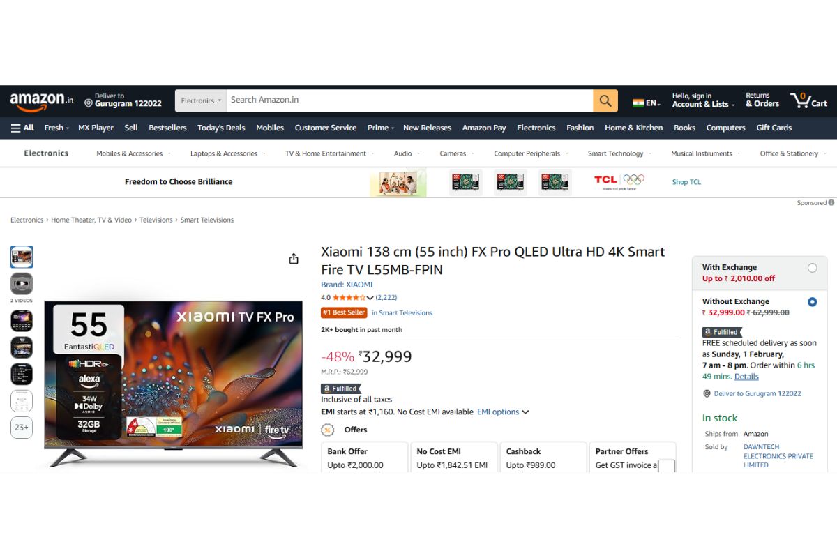 Amazon पर धम से गिरे 55 इंच Smart Tv के दाम, Sony-Lg जैसे बड़े ब्रांड्स भी लिस्ट में शुमार 4 Xiaomi Fx Pro Qled Ultra Hd 4K Smart Tv (55 Inch)