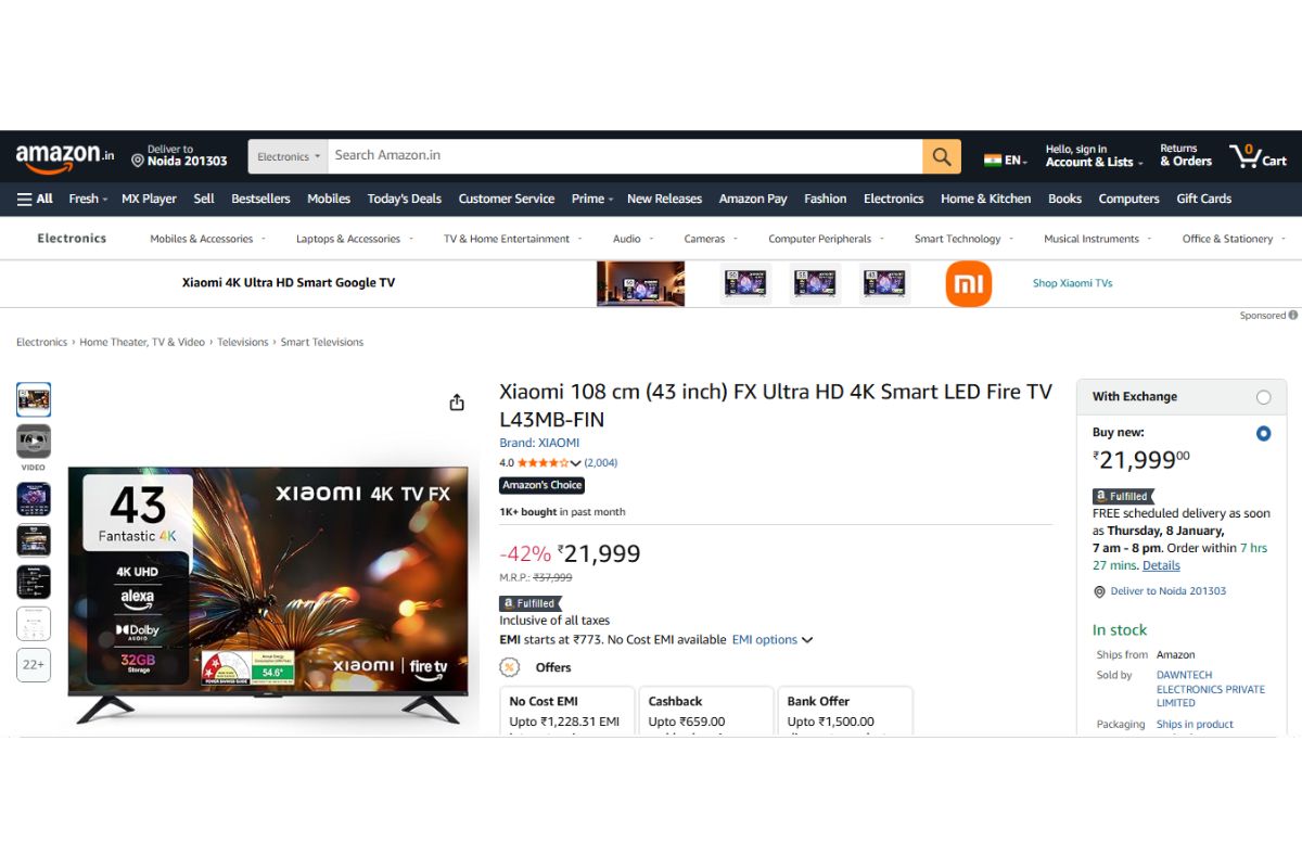 Xiaomi Fx Ultra Hd 4K Smart Led Fire Tv (43 Inch) 