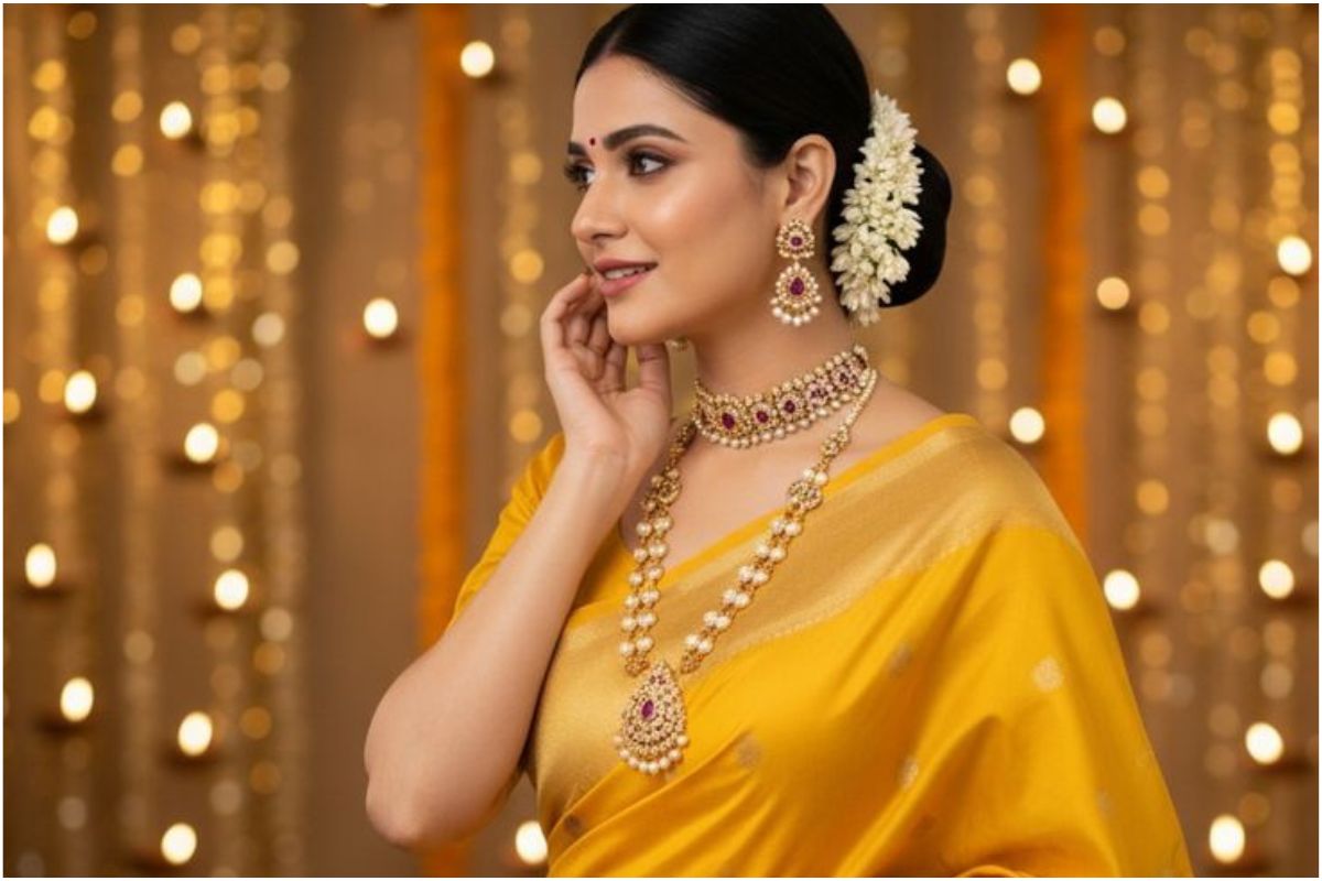 Yellow Saree Designs For Saraswati Puja 1