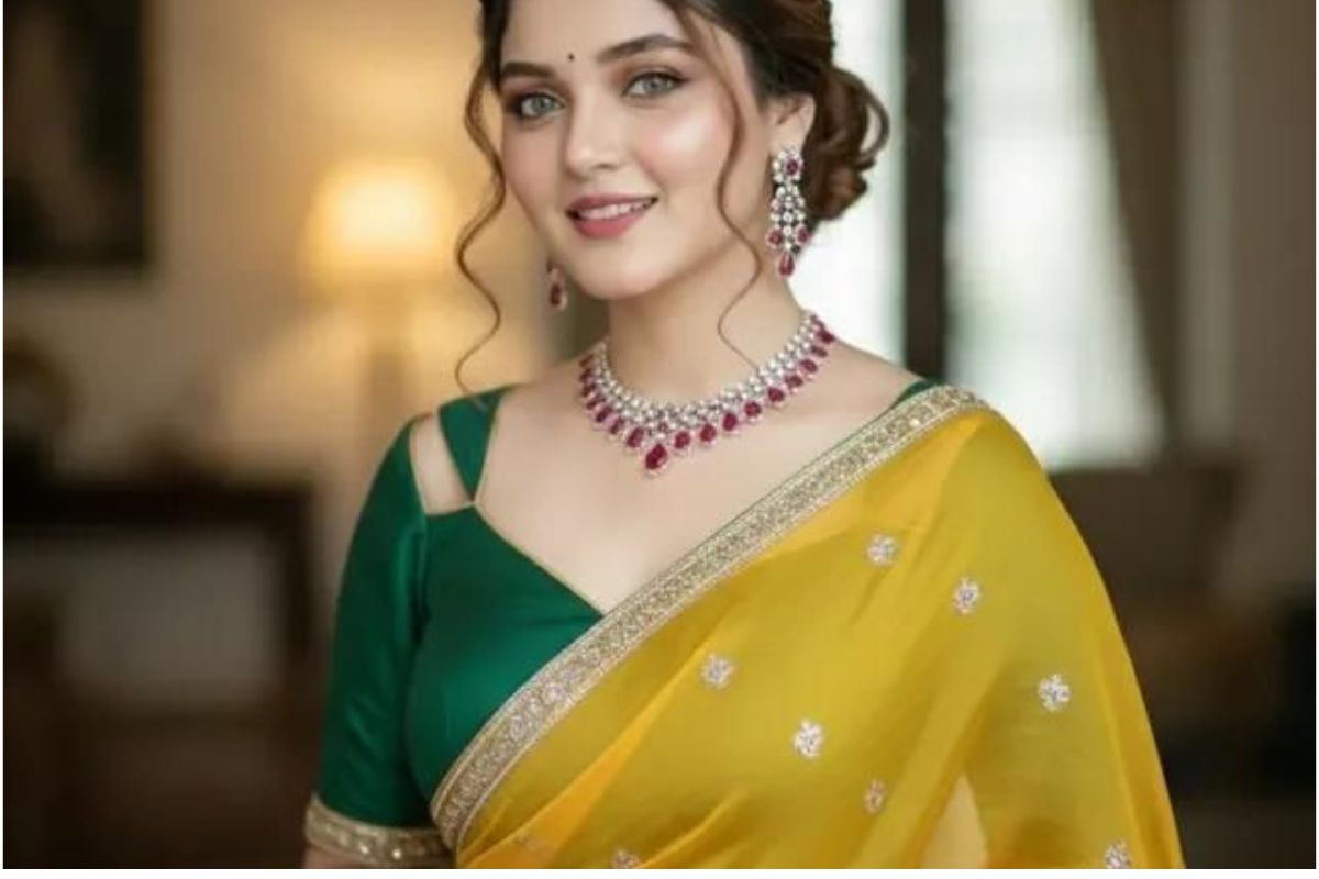 Yellow Saree Designs For Saraswati Puja